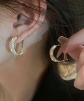 Mode Gold Kupfer Legierung Zirkon D Typ Creolen