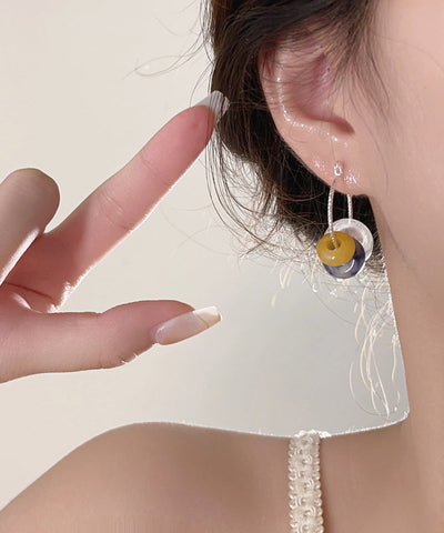 Handmade Colorblock Copper Alloy Gem Stone Beading Hoop Earrings Handmade Colorblock Copper Alloy Gem Stone Beading Hoop Earrings