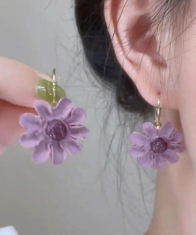 Original Purple Copper Overgild Floral Drop Earrings Original Purple Copper Overgild Floral Drop Earrings