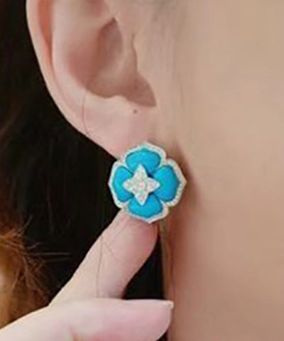Pendientes de plata de ley azul con circonitas y turquesa  Pendientes de plata de ley azul con circonitas y turquesa