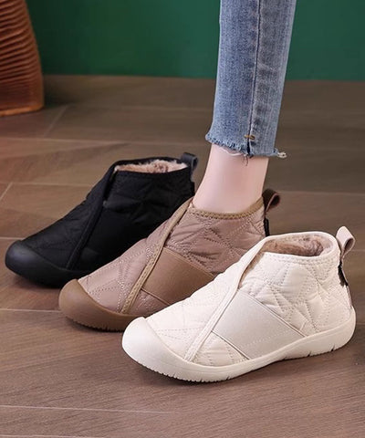 Khaki Splicing Fuzzy Wool Lined Flat Shoes For Women Khaki Splicing Fuzzy Wool Lined Flat Shoes For Women