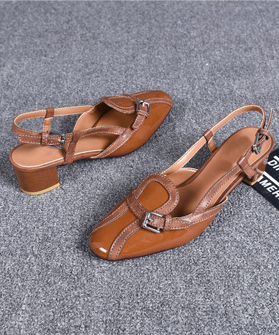 Brown French Splicing Chunky Sandals Hollow Out Brown French Splicing Chunky Sandals Hollow Out