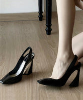 Boutique Splicing High Heel Sandalen Schwarzes Schaffell Square Toe