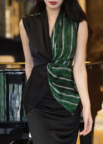 Modisches Colorblock-Shirt mit V-Ausschnitt, gestreift, Patchwork, schmeichelhaft, ärmellos  Modisches Colorblock-Shirt mit V-Ausschnitt, gestreift, Patchwork, schmeichelhaft, ärmellos