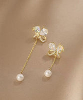 Beautiful Gold Copper Overgild Asymmetrical Pearl Butterfly Tassel Drop Earrings
