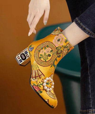 Bohemian Black Embroidery Nail Bead Zircon Chunky Heel Boots Bohemian Black Embroidery Nail Bead Zircon Chunky Heel Boots