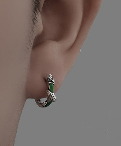 Fine Green Sterling Silver Jade Snake Hoop Earrings Fine Green Sterling Silver Jade Snake Hoop Earrings