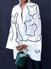 Blusas y camisas de manga larga sueltas con botones y estampados con solapa