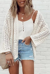 white stylish hollow out knit cardigan