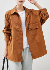 Blusa de algodón naranja extragrande con estilo para primavera