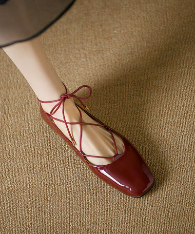 French Mulberry Lace Up Splicing Flats Square Toe French Mulberry Lace Up Splicing Flats Square Toe