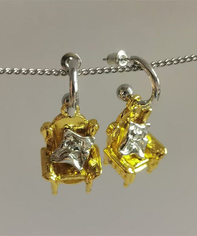 Original Design Gold Sterling Silver Overgild Sofa Style Drop Earrings Original Design Gold Sterling Silver Overgild Sofa Style Drop Earrings