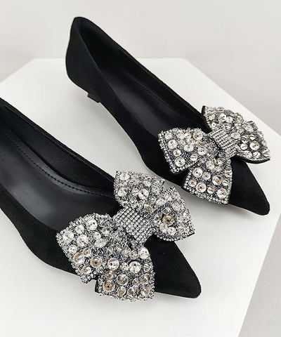 Stylish Black Suede Splicing Zircon Bow Kitten Shoes Stylish Black Suede Splicing Zircon Bow Kitten Shoes