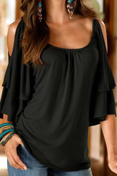 Lässiges, einfarbiges Patchwork-T-Shirt mit U-Ausschnitt (8 Farben)