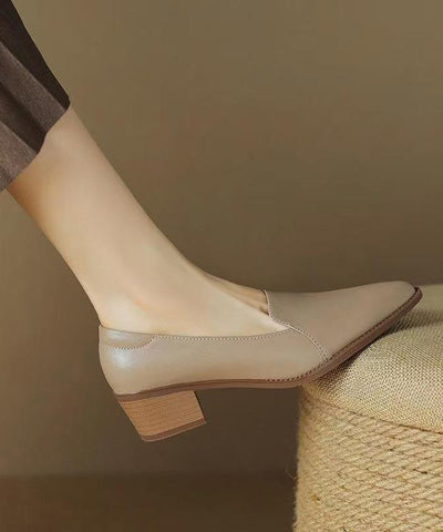 Elegant Splicing Chunky Shoes Khaki Sheepskin Pointed Toe Elegant Splicing Chunky Shoes Khaki Sheepskin Pointed Toe