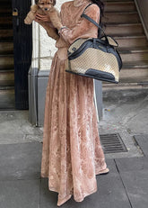 Vestidos largos de terciopelo de seda con estampado de cuello alto francés favorecedores para otoño