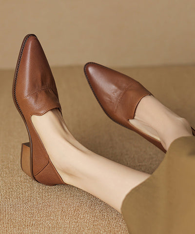 Classy Chunky Loafer Shoes Brown Sheepskin Pointed Toe Classy Chunky Loafer Shoes Brown Sheepskin Pointed Toe