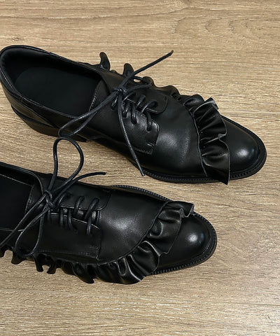 Original Design Schwarze Schnürschuhe mit Rüschen und Spleißen für Plattfüße  Original Design Schwarze Schnürschuhe mit Rüschen und Spleißen für Plattfüße