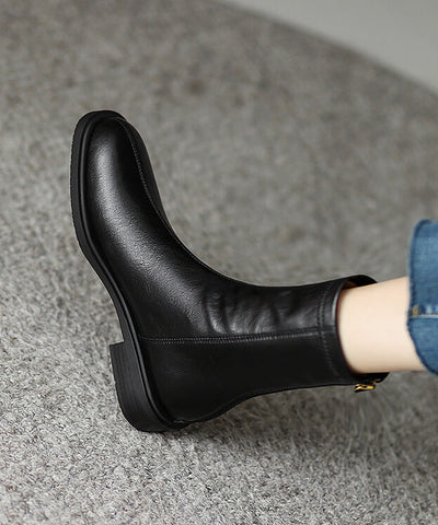 Comfy Splicing Chunky Boots Black Cowhide Leather Comfy Splicing Chunky Boots Black Cowhide Leather