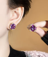 Classy Purple Copper Alloy Zircon Crystal Stud Earrings