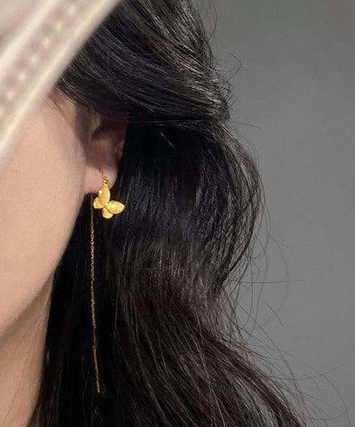 Skinny Gold Sterling Silver Overgild Butterfly Tassel Drop Earrings Skinny Gold Sterling Silver Overgild Butterfly Tassel Drop Earrings