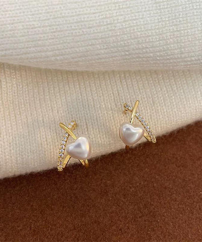 Pendientes de plata de ley dorada con circonitas y perlas  Pendientes de plata de ley dorada con circonitas y perlas