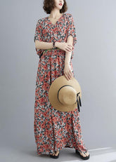 Vestido de algodón de verano con botones y estampado rojo