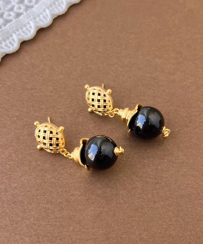 French Black Copper Alloy Gem Stone Enamel Drop Earrings French Black Copper Alloy Gem Stone Enamel Drop Earrings