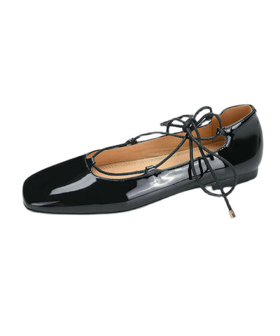 French Mulberry Lace Up Splicing Flats Square Toe French Mulberry Lace Up Splicing Flats Square Toe