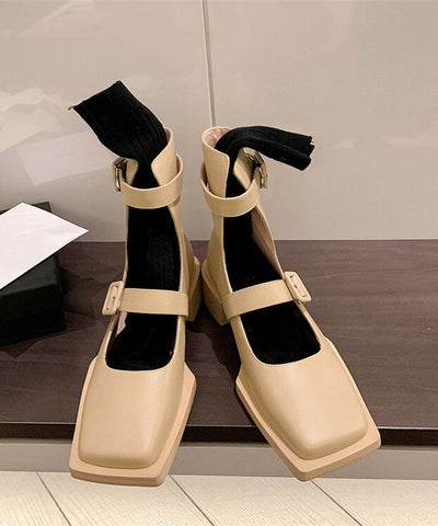 Black Chunky Cowhide Leather Classy Splicing Sandals Boots Black Chunky Cowhide Leather Classy Splicing Sandals Boots