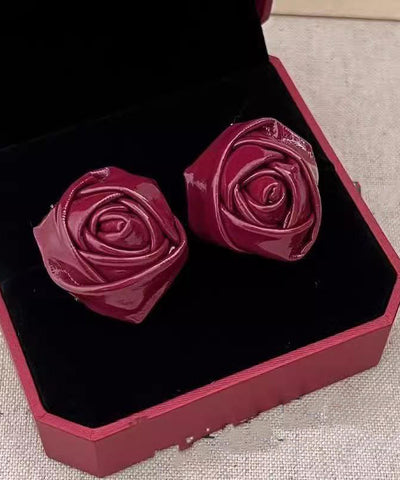 Handmade Red PU Rose Stud Earrings Handmade Red PU Rose Stud Earrings