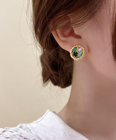 Novelty Gold Sterling Silver Overgild Zircon Pearl Stud Earrings Novelty Gold Sterling Silver Overgild Zircon Pearl Stud Earrings