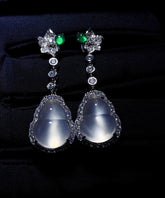 Pendientes elegantes de calabaza de jade con incrustaciones de circonita en plata de ley color nude