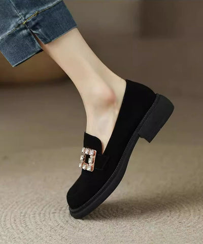 Brown Chunky Suede Casual Zircon Splicing Loafer Shoes Brown Chunky Suede Casual Zircon Splicing Loafer Shoes