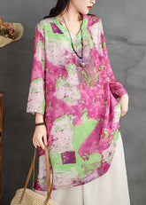 Vestidos de algodón con cuello en V y estampado para mujer, de media manga y pulsera