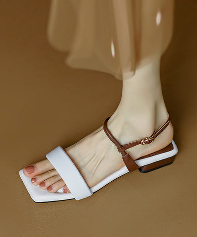 Sandalias cómodas de piel de vaca gruesa beige con puntera abierta  Sandalias cómodas de piel de vaca gruesa beige con puntera abierta