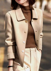 Lose Beige Peter Pan Kragen Knopf Wollmäntel Langarm