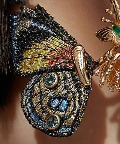 Handmade Blue Sterling Silver Alloy Zircon Butterfly Embroidery Hoop Earrings Handmade Blue Sterling Silver Alloy Zircon Butterfly Embroidery Hoop Earrings