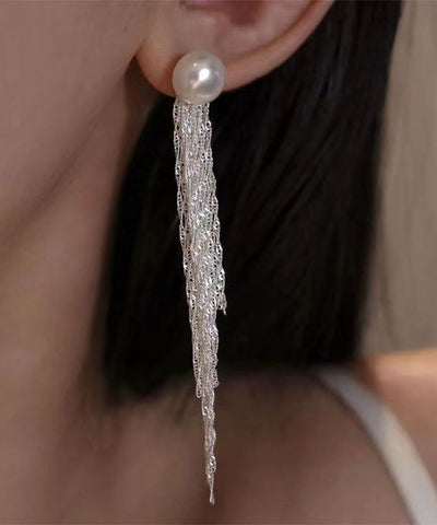 Modern Silk Sterling Silver Alloy Pear Tassel Drop Earrings Modern Silk Sterling Silver Alloy Pear Tassel Drop Earrings