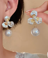Boutique Gold Copper Alloy Pearl Flora Stud Earrings