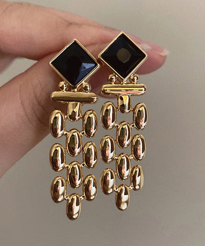 Modern Black Sterling Silver Overgild Gem Stone Tassel Drop Earrings Modern Black Sterling Silver Overgild Gem Stone Tassel Drop Earrings