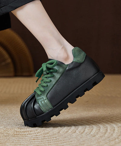 Handgemachte Retro Schwarze Rindsleder Flache Schuhe Spleißen Lace Up  Handgemachte Retro Schwarze Rindsleder Flache Schuhe Spleißen Lace Up