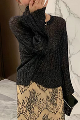 Tops casuales de calle con cuello redondo y espumillón de color liso (3 colores)