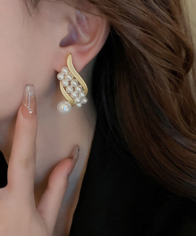 Pendientes de aro con perlas de aleación de plata de ley y oro de moda  Pendientes de aro con perlas de aleación de plata de ley y oro de moda
