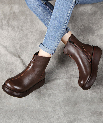 Chocolate Cowhide Leather Splicing Retro Ankle Boots Chocolate Cowhide Leather Splicing Retro Ankle Boots