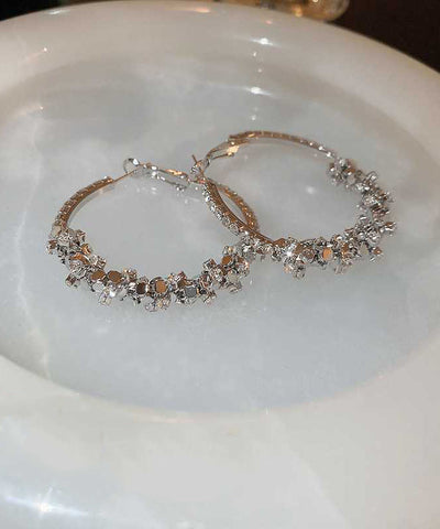 Oversize Silk Sterling Silver Alloy Zircon Sequins Hoop Earrings Oversize Silk Sterling Silver Alloy Zircon Sequins Hoop Earrings