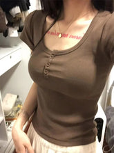 T-shirts Women Dark Brown Hotsweet Summer Vintage Slim Daily Streetwear Popular All-match Simple Korean Style Female Casual New