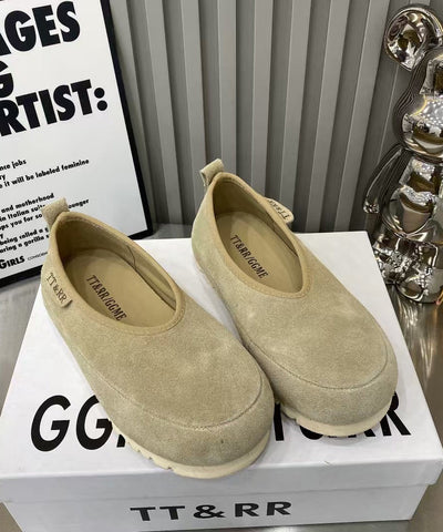 Zapatos planos cómodos de empalme para mujer de ante amarillo  Zapatos planos cómodos de empalme para mujer de ante amarillo