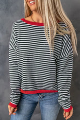 chic striped drop shoulder sweater