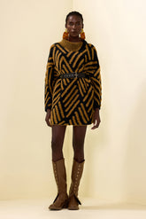 High Neck Long Sleeve Sweater With Belt